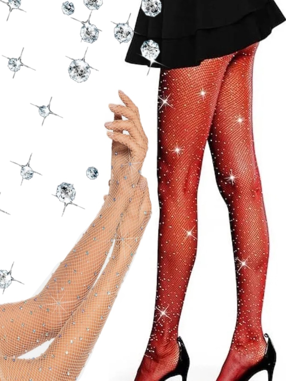 Leg Avenue Red Rhinestone Fishnet Tights